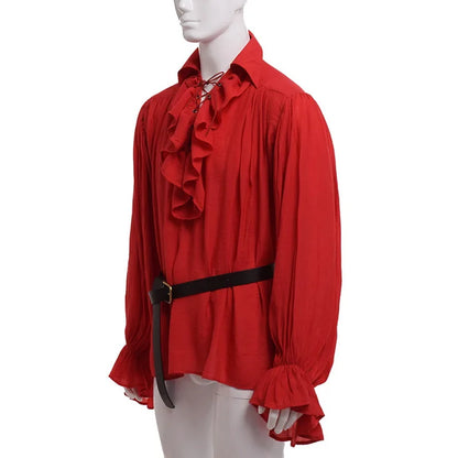 Variant image for Vintage Medieval Renaissance Shirt for Men, Ruffled Long Sleeve Lacing Up Costume Top in Soft Fabric-6