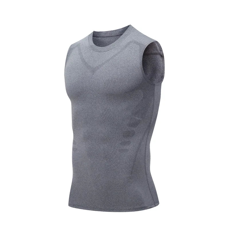 Quick-dry men's compression tank top – polyester, sleeveless, gym and bodybuilding vest