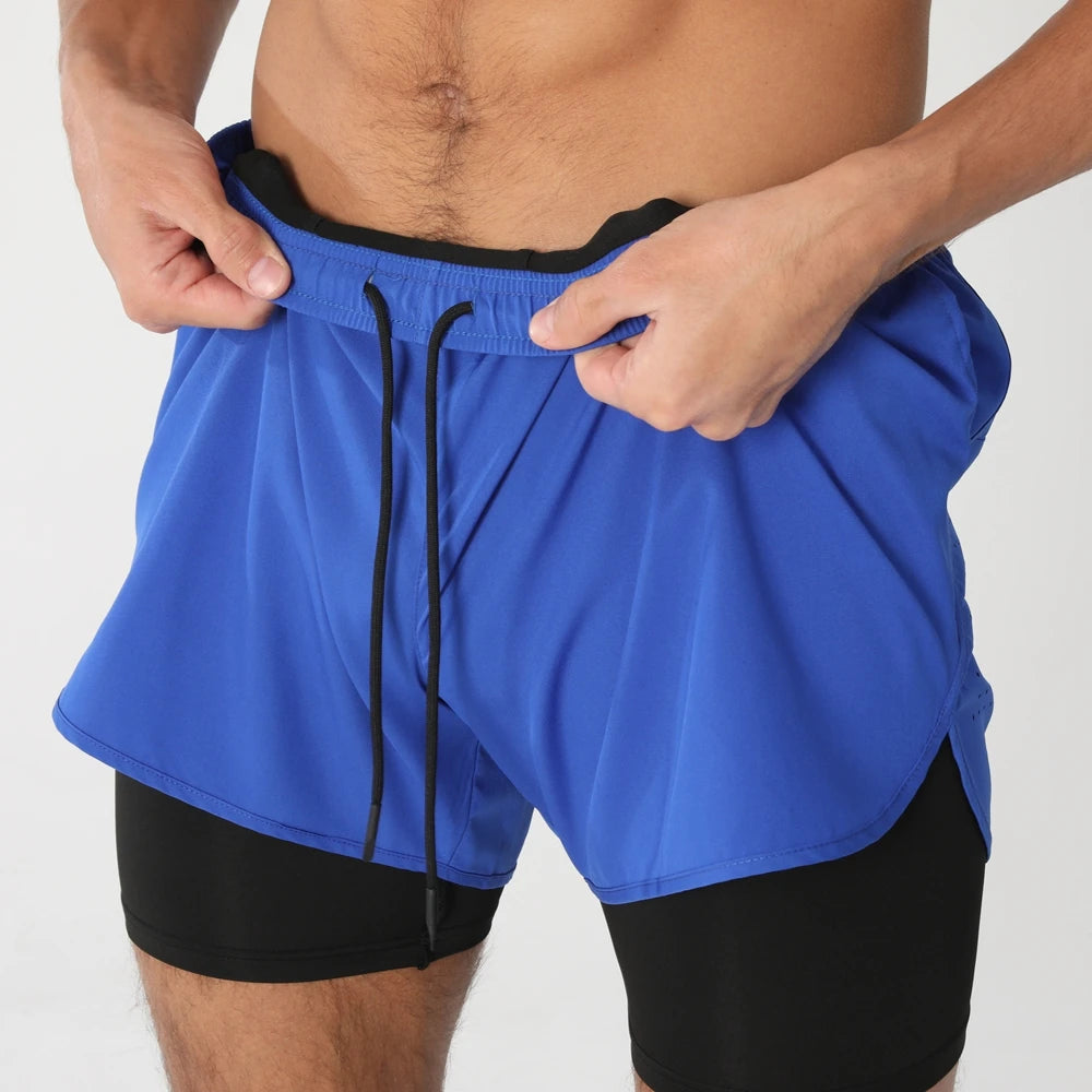 Quick-dry men's 2-in-1 running shorts - lightweight lined, polyester, for gym and summer training