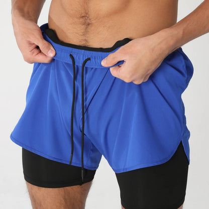 Quick-dry men's 2-in-1 running shorts - lightweight lined, polyester, for gym and summer training