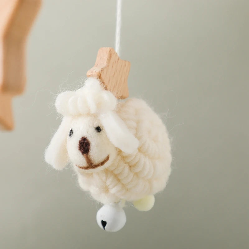 Wooden Felt Animal Crib Mobile With Soothing Calming Music
