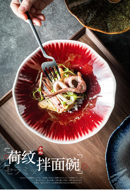 Ciotola per noodle in ceramica giapponese motivo loto ciotola per insalata