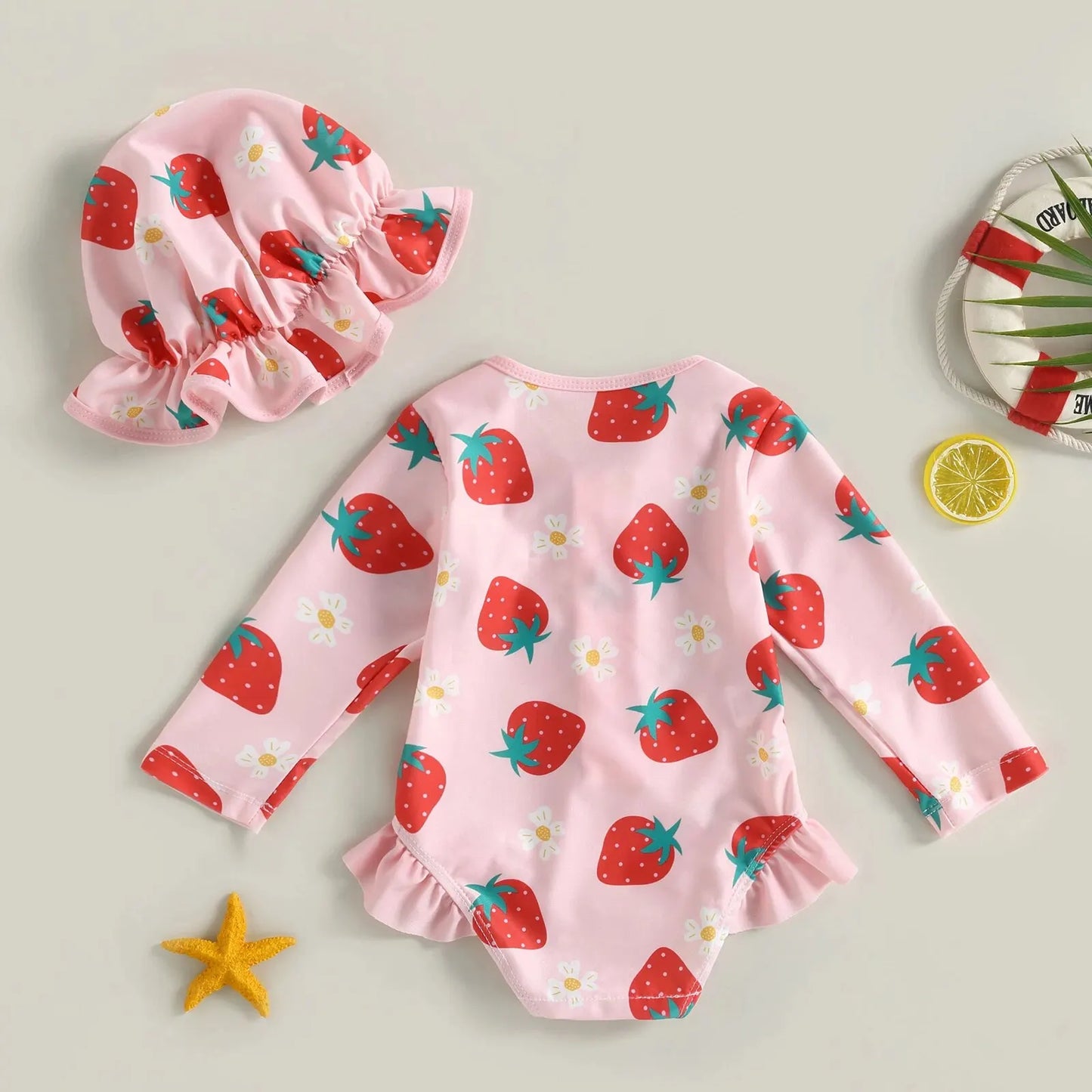 Let spædbarn pige badedragt heldragt – langærmet lynlås, flamingo blomsterprint, polyester, til sommer