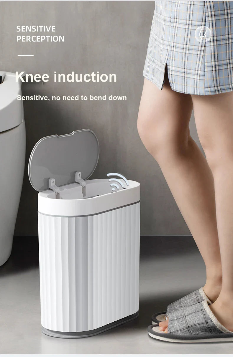 Automatic Sensor Trash Can Narrow Roman Stripe Bathroom Bin