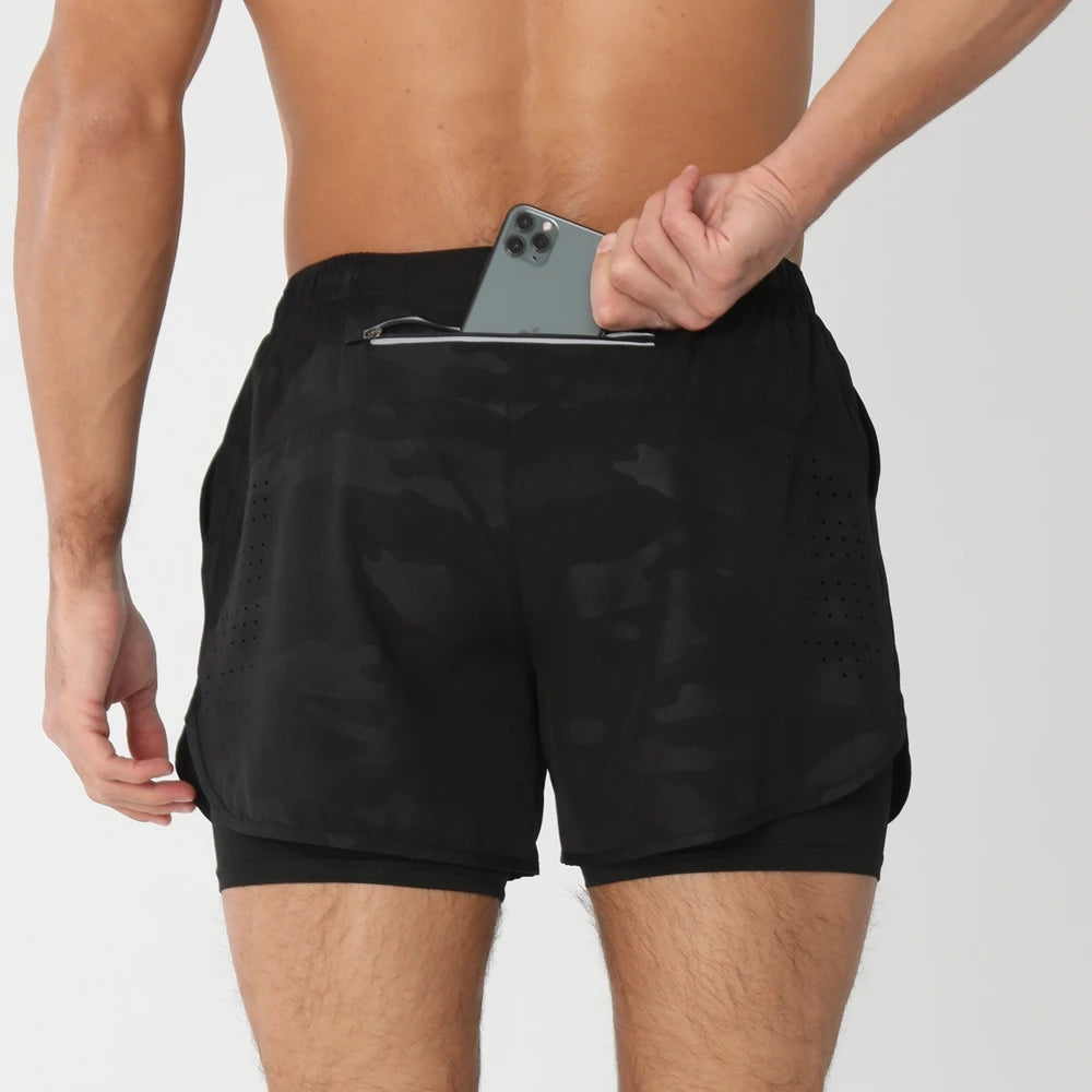 Quick-dry men's 2-in-1 running shorts - lightweight lined, polyester, for gym and summer training