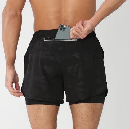 Quick-dry men's 2-in-1 running shorts - lightweight lined, polyester, for gym and summer training