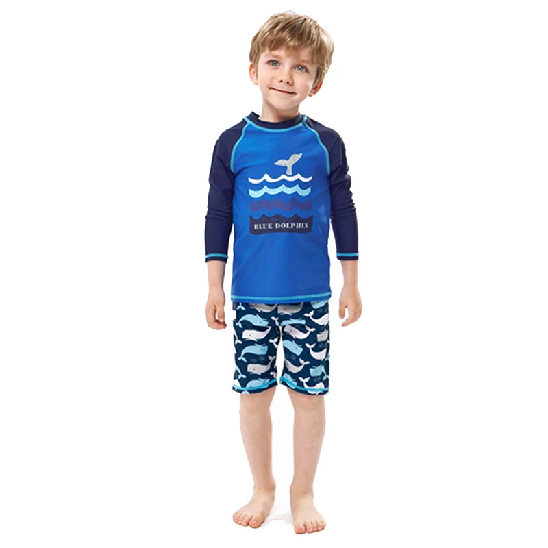 Hurtigtørrende unisex badedragt sæt til børn - langærmet top og shorts, polyester, til sommersvømning