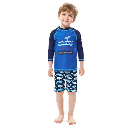 Hurtigtørrende unisex badedragt sæt til børn - langærmet top og shorts, polyester, til sommersvømning