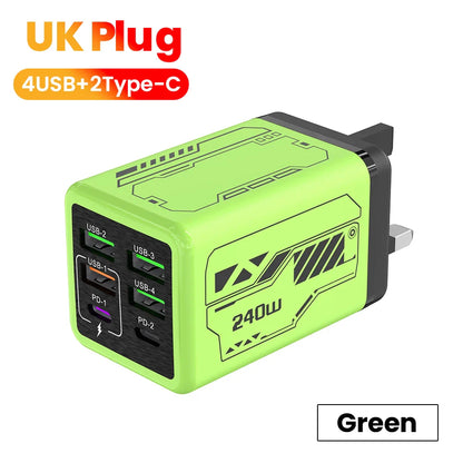 USB C Charger 6-Port Fast Charge, 4 USB A 2 Type-C PD3.0, EU UK US Plug, Back to School 2026