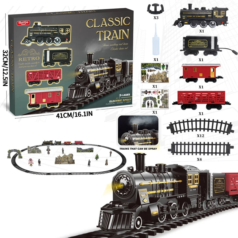 Retro Classic Electric Train Set for Kids - Long Track Steam Engine Toy with Lights and Sounds, Perfect New Year Gift