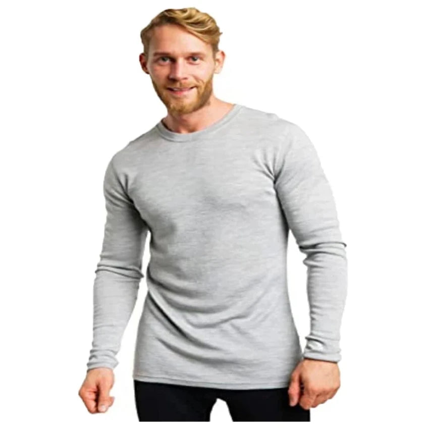 Merino Wool Thermal Base Layer Set Men's - 240G Midweight Long Sleeve Top & Free Hiking Socks