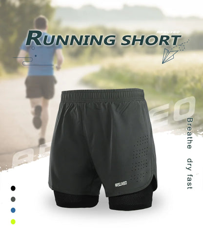 Stretchy men's 2-in-1 running shorts - longer liner, polyester blend, for jogging and gym