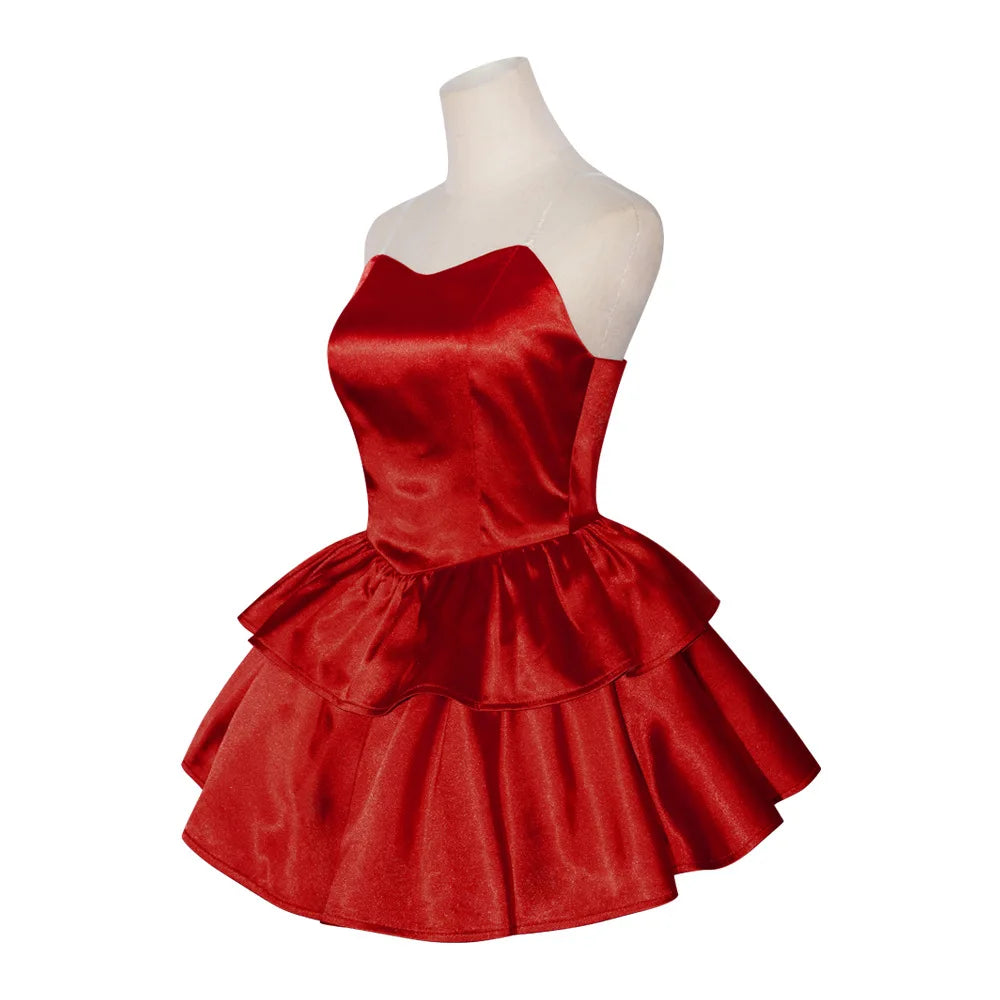 Perfect Blue Mima anime-cosplaykostuum, rode tubetopjurk met haarband, kousen en handschoenen voor vrouwen 2026