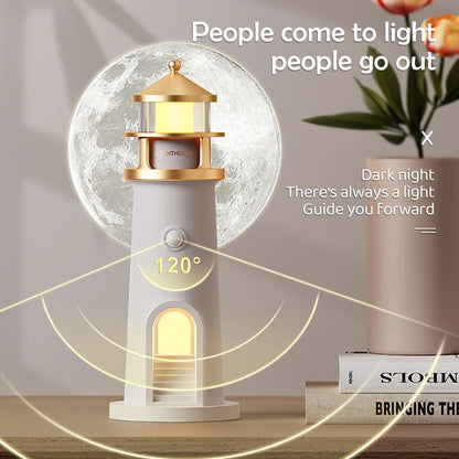 Måneprojektionslys Fyrtårn Desktop Natlampe Dæmpbar Bluetooth Højttaler Bevægelsessensor Ferie 2025 Gave
