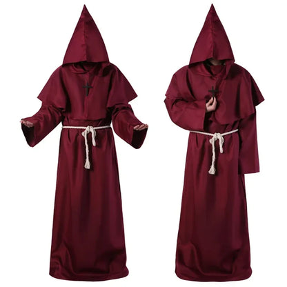 Middeleeuwse monnikenmantel met kap, tovenaarstovenaar-riddercape, Halloween-cosplaykostuum voor volwassenen 2026
