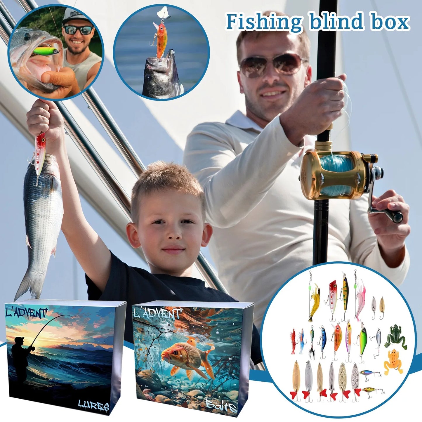 Calendario de Adviento de Pesca Kit de Cuenta Regresiva de Navidad de 24 Días