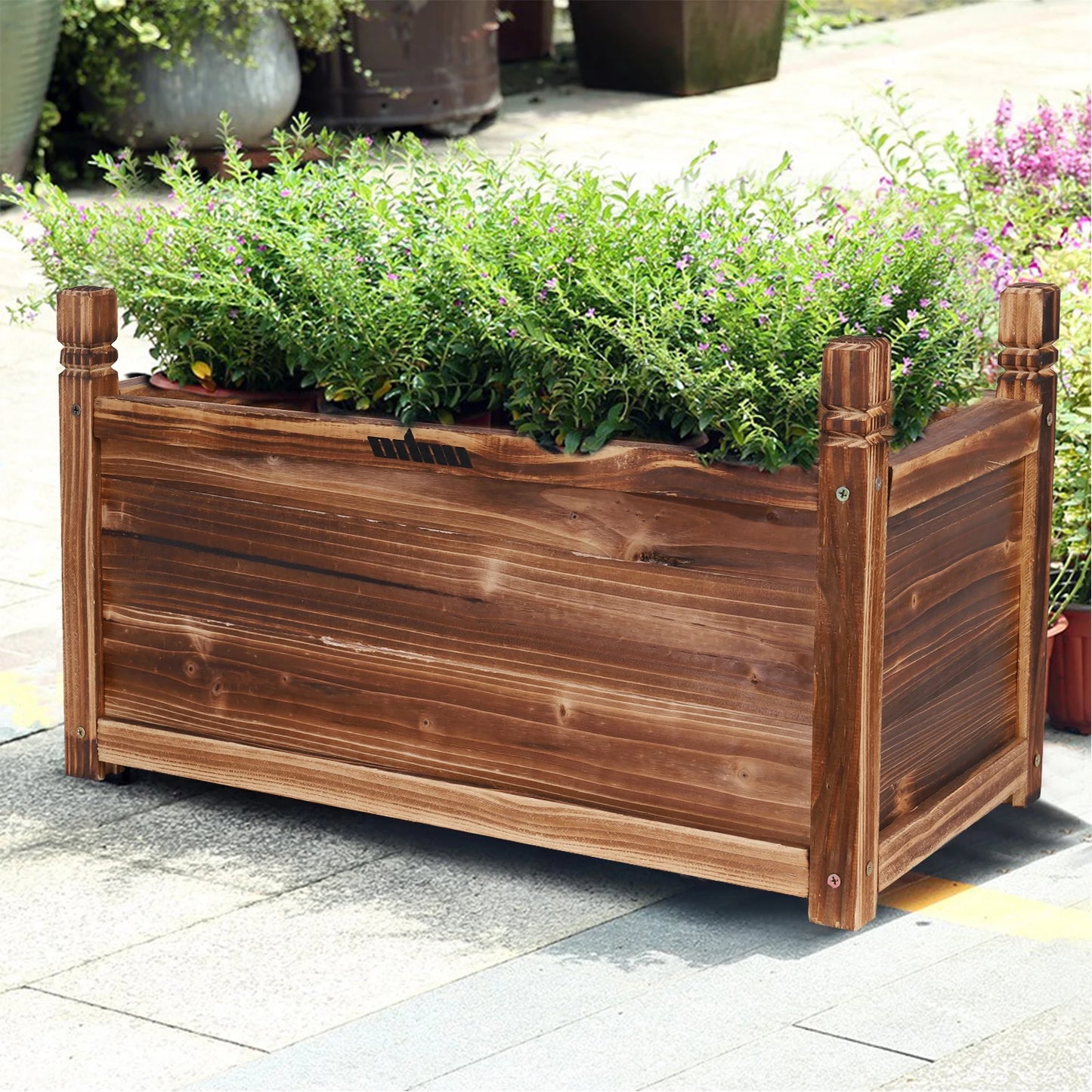 Large Outdoor Wooden Planter Box - Solid Pine Raised Garden Bed for Flowers and Vegetables - Easy Assembly, Dark Brown Finish