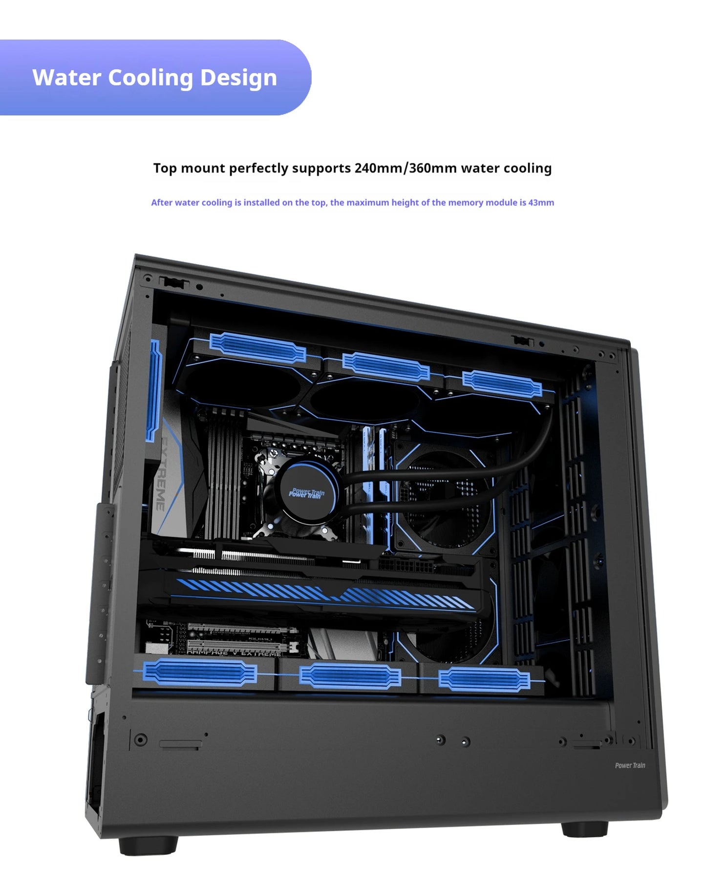 Boîtier PC avec côté en verre Support ATX M ATX ITX Radiateur 360mm