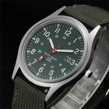 Quartz Field Watch Nylon Strap Military Style Date Luminous