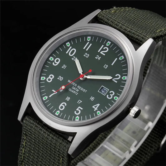 Quartz Field Watch Nylon Strap Military Style Date Luminous
