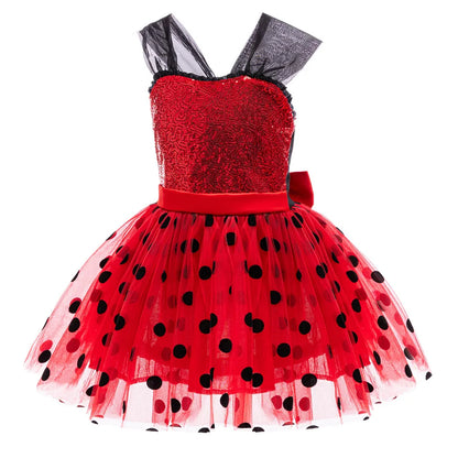 Let pigers Mariehøne cosplay kostume - paliettop med knælængde tylskørt, polyester, til Halloween