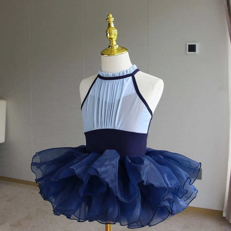 Set body leggero da balletto per ragazze - top con maniche a sbuffo, gonna tutu in tulle, poliestere, per lezione di danza