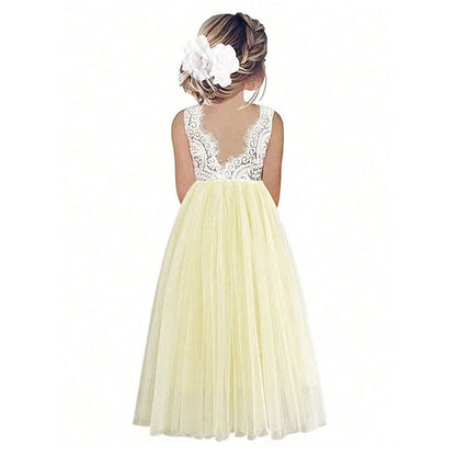 Leichtes Mädchen-Blumenkindkleid - Spitzenoberteil, fließender Tüllrock, Polyester, Für Hochzeit