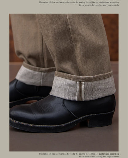 Holdbare avslappede rette jeans for menn - løse selvedge casual