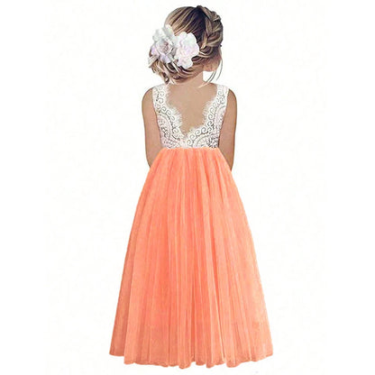 Leichtes Mädchen-Blumenkindkleid - Spitzenoberteil, fließender Tüllrock, Polyester, Für Hochzeit