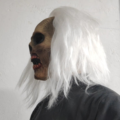 Latex horrormasker voor volwassenen met wit haar, vampier en zombiestijl, dat het hele hoofd bedekt, Halloween-kostuumdecoratie en -rekwisiet 2026