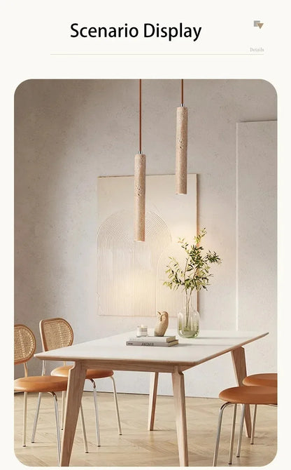 Japandi LED Pendant Lamp Wood Tube Japan Style Bedroom Light
