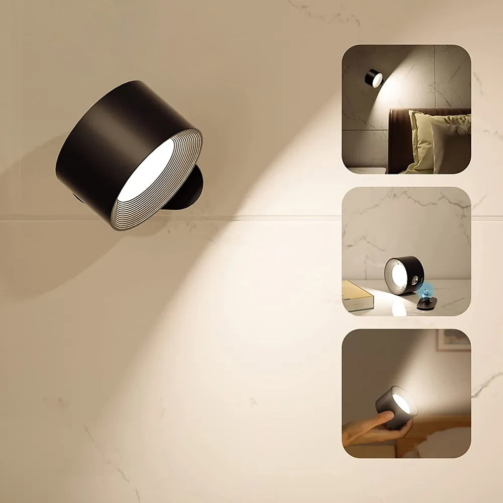 Cordless Dimmable Wall Lamp with 360° Rotation - Rechargeable Magnetic Light for Home Decor