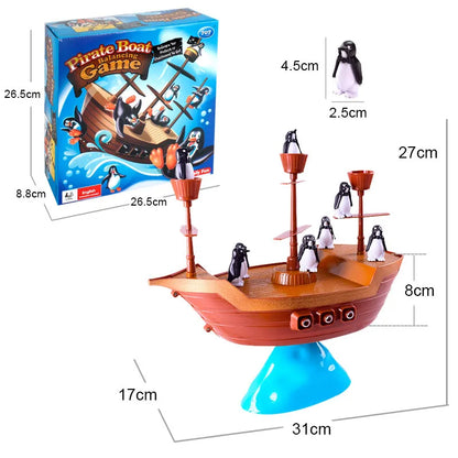 Kleurrijk piratenschip-evenwichtsspel - leuke pinguïnpuzzel voor kinderen, ouder-kindinteractie, ideaal verjaardagscadeau