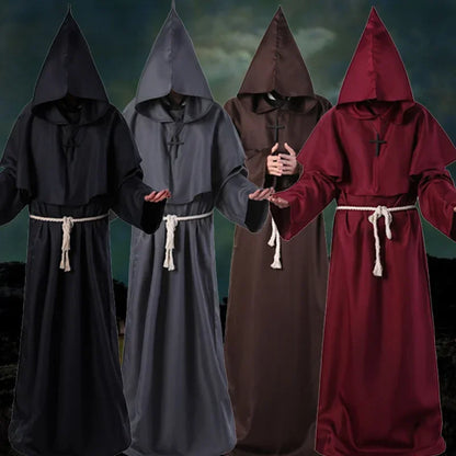 Middeleeuwse monnikenmantel met kap, tovenaarstovenaar-riddercape, Halloween-cosplaykostuum voor volwassenen 2026