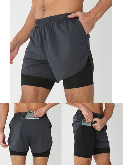 Quick-dry men's 2-in-1 running shorts - lightweight lined, polyester, for gym and summer training