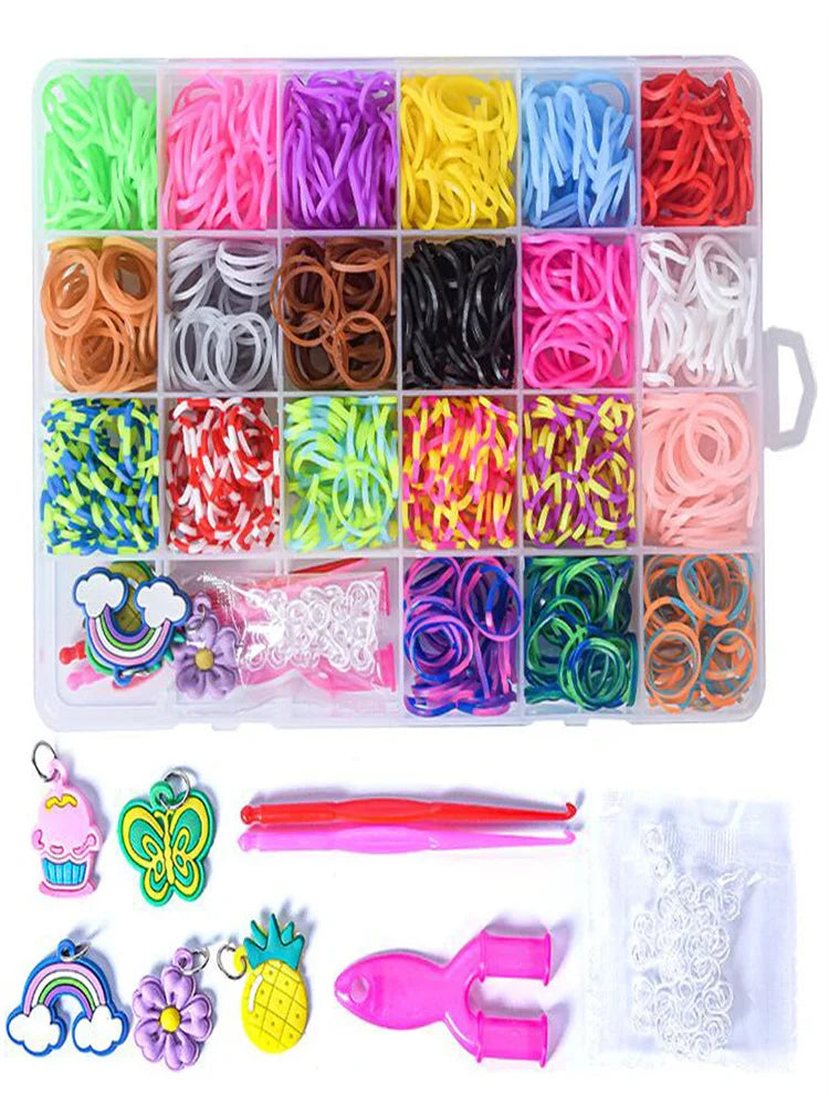 Creative Jewelry Making Kit with 24 Grid Rubber Bands - Vibrant DIY Bracelet Set for Young Crafters, Ideal Gift for Colorful Creations