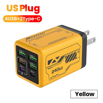 USB C Charger 6-Port Fast Charge, 4 USB A 2 Type-C PD3.0, EU UK US Plug, Back to School 2026