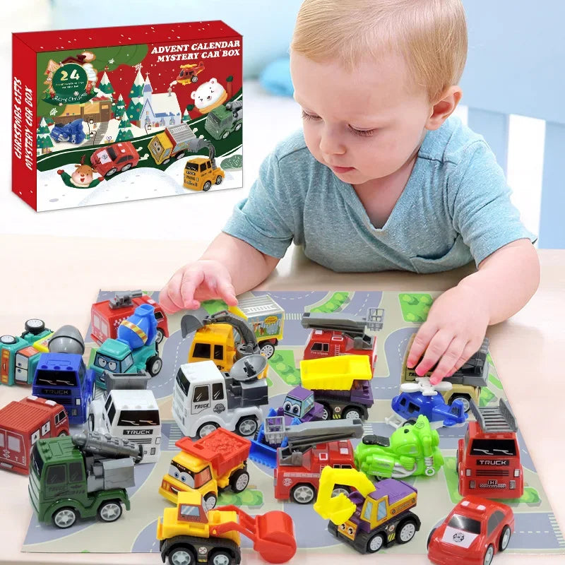 Calendario dell'Avvento Scatola di Giocattoli Auto Regalo di Natale per Bambini 24 Giorni
