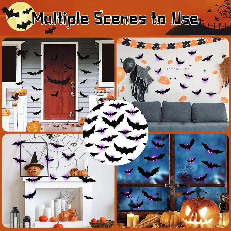 LED Bat Wall Stickers Green 3D Halloween Decor 2025