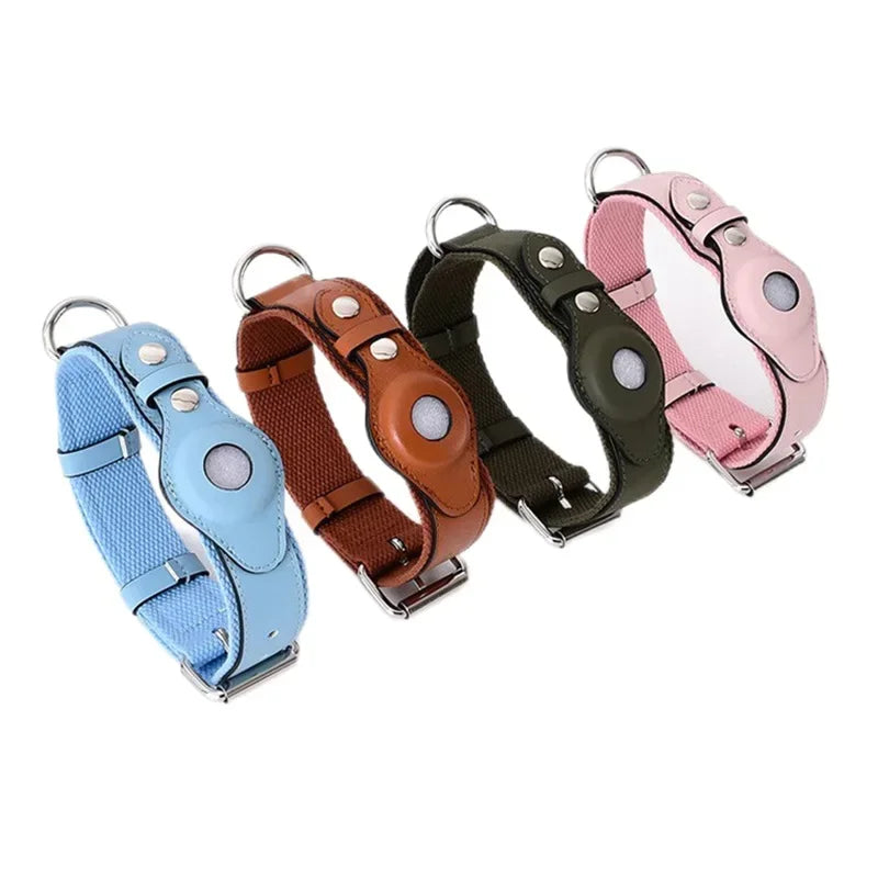 Leder-Hundehalsband verstellbar gepolstert Haustierhalsband mit AirTag-Halter Luxusdesign Ganzjahreskomfort Geschenk