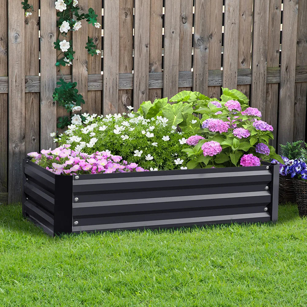 Metal Raised Garden Bed 4x2ft Rectangular Planter Box for Flowers, Vegetables, and Herbs in Black