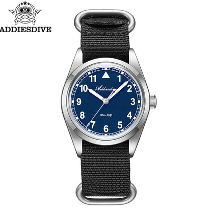 Waterproof Diver Quartz Watch Luminous Hands, Nylon Strap, 100m Water Resistance