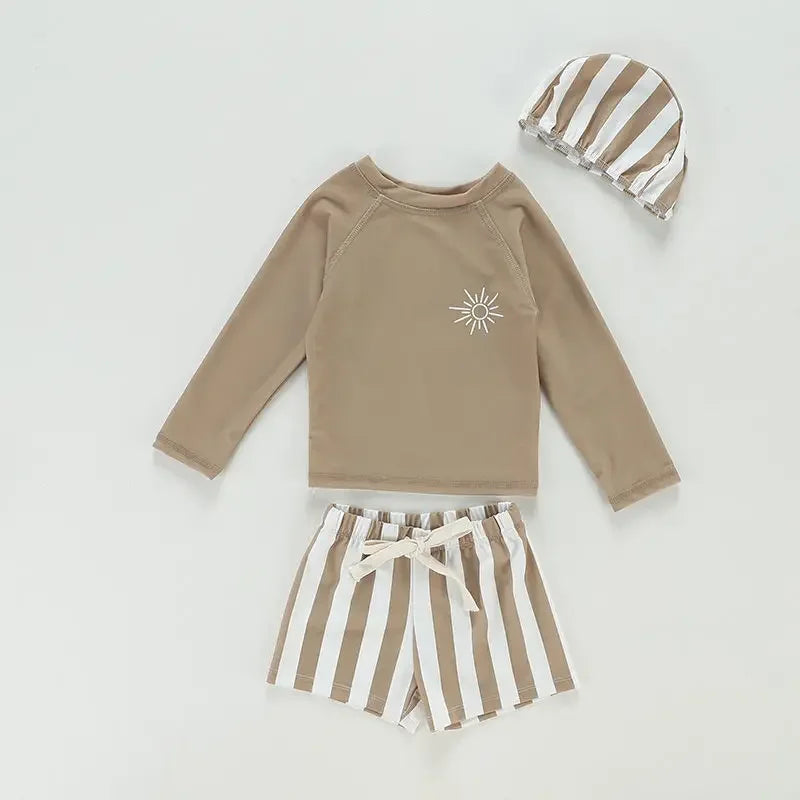 Costume da bagno per neonati maschi a asciugatura rapida - maglia a maniche lunghe e pantaloncini, poliestere, per nuoto