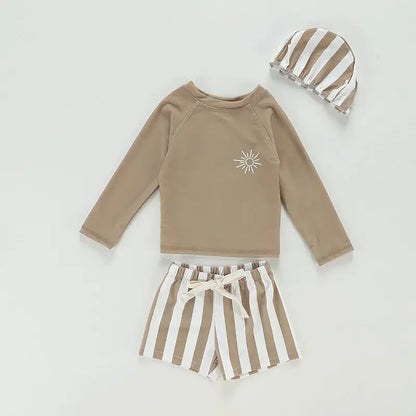 Costume da bagno per neonati maschi a asciugatura rapida - maglia a maniche lunghe e pantaloncini, poliestere, per nuoto