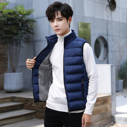 Insulating Men's Puffer Vest - Quilted Cotton Blend, Winter