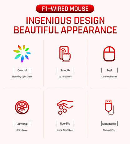 Mouse da gioco cablato RGB 3 pulsanti USB precisione ufficio