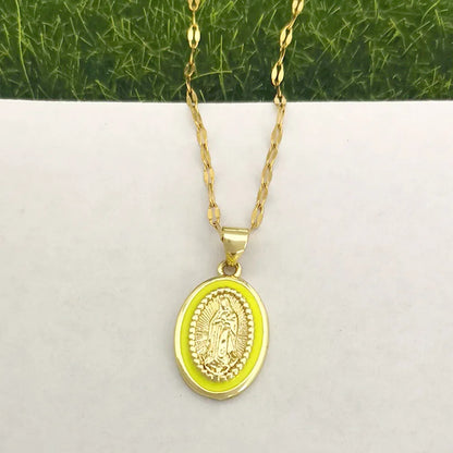 Timeless women's Virgin Mary pendant necklace - 18K gold-plated stainless steel link chain, for everyday wear