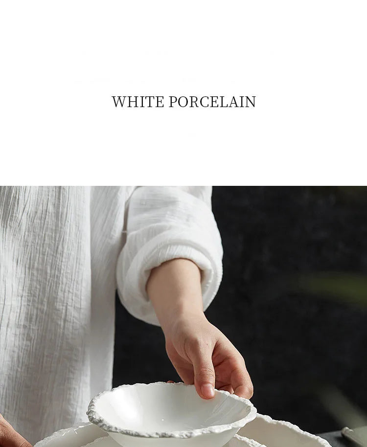 Vit porslinssoppskål med stenkanter Modern bordsservis