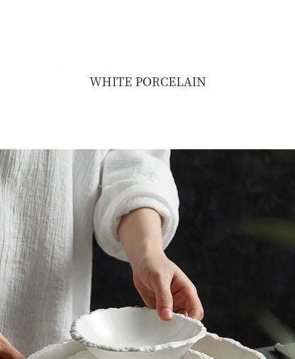 Vit porslinssoppskål med stenkanter Modern bordsservis