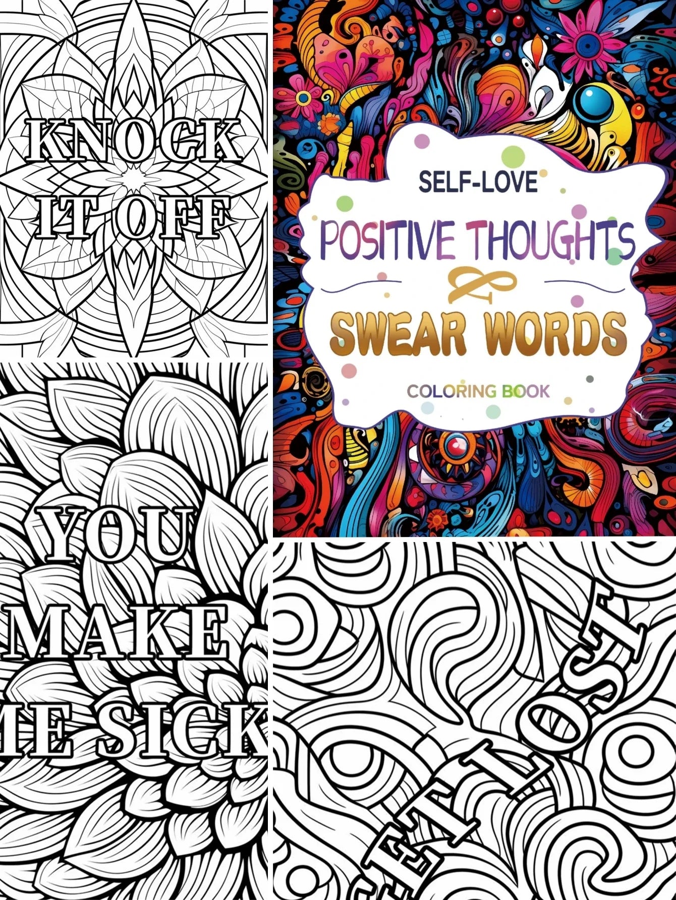 Coloring Book Upgraded Thick Paper Mindfulness Positive Thoughts And Swear Words Holiday Gift 2025 Stress Relief